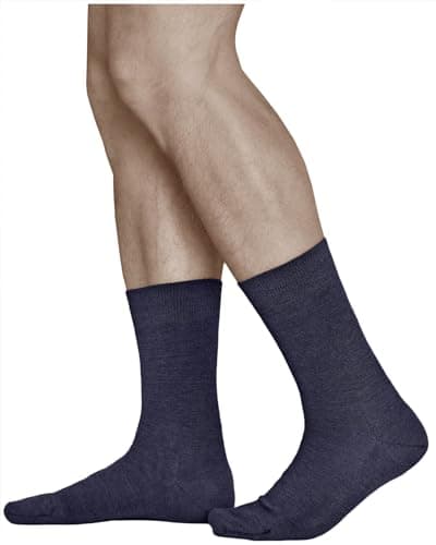 Image of vitsocks Men's 80% MERINO WOOL Warm Thin Winter Socks (3 PAIRS) Fine Woollen Rich Dress Business Everyday Mid-Calf, navy blue, 12.5-15.5