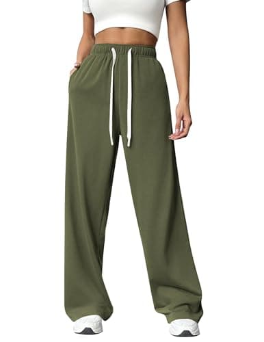 Image of PINSPARK Women's Sweatpants Straight Leg Joggers Tracksuit Bottoms with Pockets Casual Jogging Pants Sports Trousers for Yoga Fitness Gym Lounge Wear Army Green M