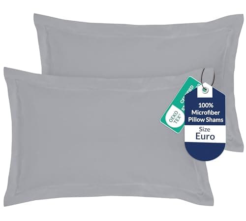 Image of Royale Linens Pillow Shams 2 Pack Euro Size 26x26 Inch - Brushed 1800 Microfiber - Bed Pillow Shams, Wrinkle Resistant Super Soft and Cozy - Back Overlap Closure - Oxford Pillowcase (Euro, Silver)