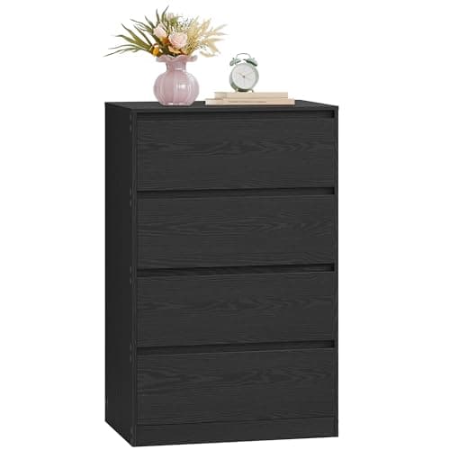 Image of VASAGLE KAILYN Collection - Chest of Drawers for Bedroom, Storage Organiser Unit with 4 Drawers, 40 x 60 x 97.4 cm, Modern Style, Ebony Black LTS614BE05
