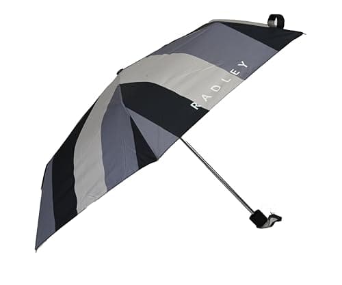 Image of RADLEY London Womens Responsible Foldaway Telescopic Umbrella Tavistock Stripe in Black & Grey