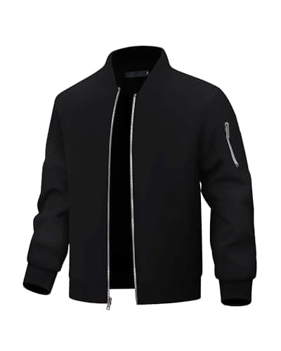 Image of Autsel Men's Bomber Jacket Casual Lightweight Windbreaker Stand-up Collar Outwear Spring Autumn Sportwear Black M