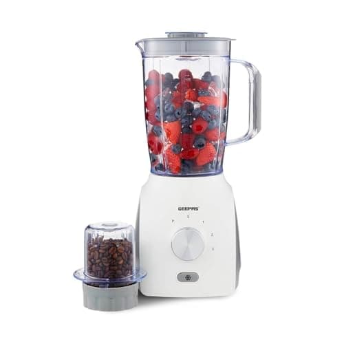 Image of GEEPAS 2-in-1 Food Jug Blender | 1.8L Juice Jar & 60G Mini Coffee Spice Mill | 6-Leaf Stainless-Steel Blades 3 Speed & Pulse Smoothie Maker Turbo Button for Ice Crushing Overheat Protection 600W White