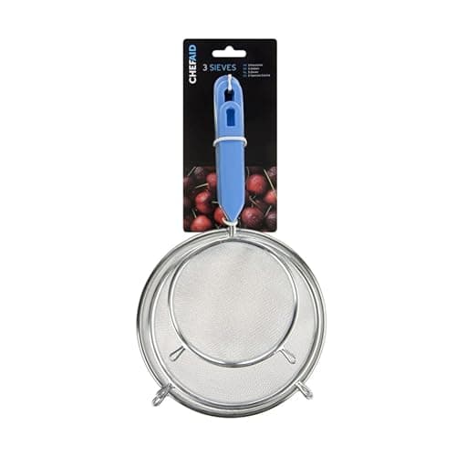 Image of Chef Aid Chrome Plated Strainers, 3 Piece Set, Silver, 24.5cm, 30cm, 32cm, Durable Fine Mesh Sieve Set for Sifting, Straining & Draining, Handwash Recommended
