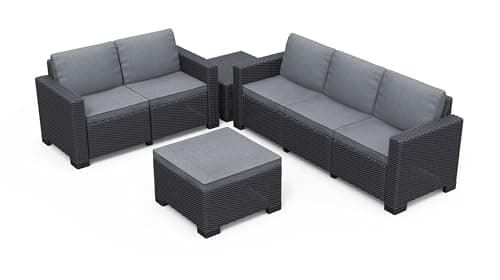 Image of Keter California 5 seater 83% recycled Outdoor Garden Furniture Lounge Set - Graphite with Grey Cushions Fade Free | All Weather Resistant | Easy Clean | Zero Maintenance
