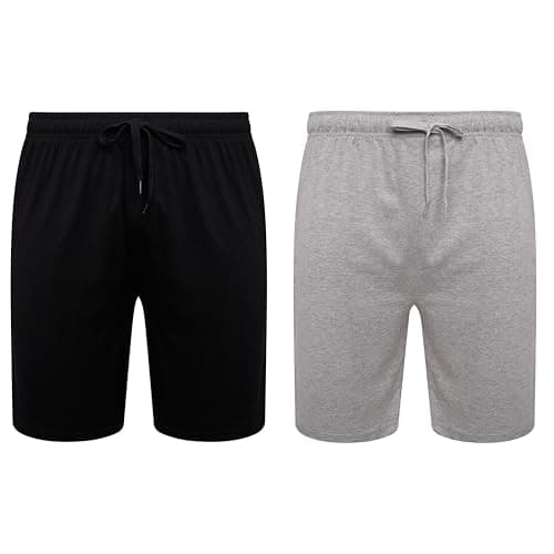 Image of Sock Stack Mens Lounge Shorts Pyjama Jersey PJ Short for Men Organic 60% Cotton Rich Pajama Pack of 2, Black/Grey 4X Large