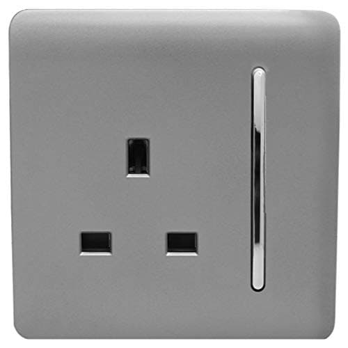 Image of Trendi 1 Gang Raised Artistic Modern Glossy Screwless 13 Amp Single Pole with Chrome Switched UK Standard Electrical Double Wall Plug Socket in Light Grey - ART-SKT13LG