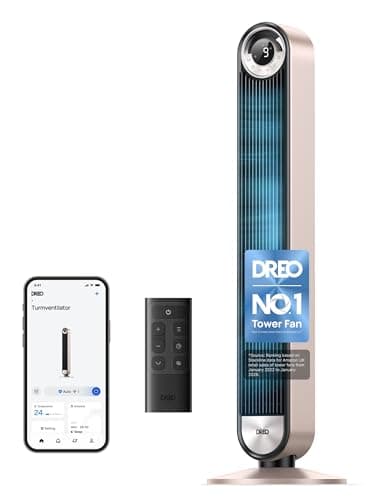 Image of DREO 20dB Smart Tower Fan, 8.5m/s Velocity Standing Fan for Bedroom, 9 Speeds 4 Modes Upgraded DC Cooling Fans, 90° Oscillating Bladeless Electric Fans, 12H Timer, WiFi/Alexa/Remote Control, Starlight
