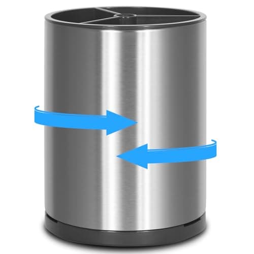 Image of WENLIM Extra Large Kitchen Utensil Holder 360° Rotating Stainless Steel Utensils Pot for Kitchen Countertop Utensil Jar (Stainless Steel)