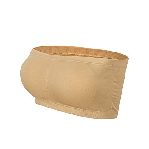 Image of Lemef Women Seamless Bandeau Strapless Bras Stretch Tube Top with Removable Pads Beige