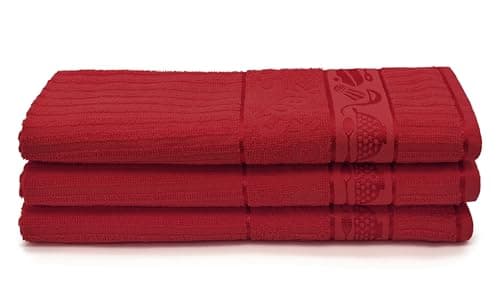 Image of Velosso 3 Pack Cooks Large Everyday Kitchen Tea Towel Set 100% Supreme Ring Spun Cotton Soft and Absorbent Dish Towels, Tea Towels, Dish Cloth, Wipe Cloths (Red)