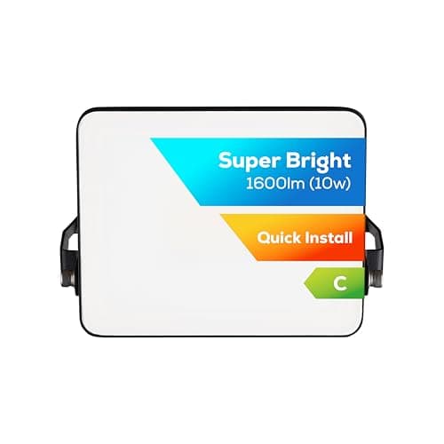 Image of TCP 10W LED Security Floodlight, Outdoor, Bright 1600lm, Cool White 4000K, IP65 Waterproof, Easy Install Long Adjustable Bracket, Easy Push Connector Enery Class C No Plug Garage Garden