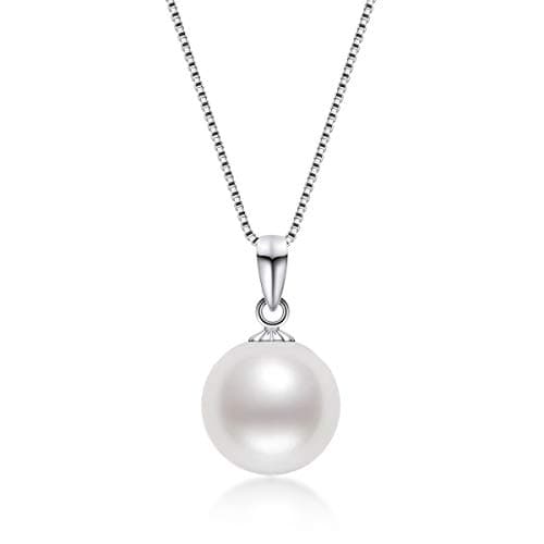 Image of DENGGUANG Real 18 Carat Gold Pearl Pendant with 925 Sterling Silver Chain, Freshwater Cultured Pearl Necklaces Gifts for Women (White Gold)