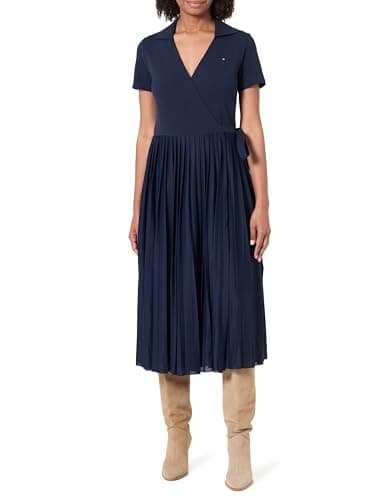 Image of Tommy Hilfiger Women’s 1985 Pleated Wrap Polo Dress, Blue (Dark Night Navy), L