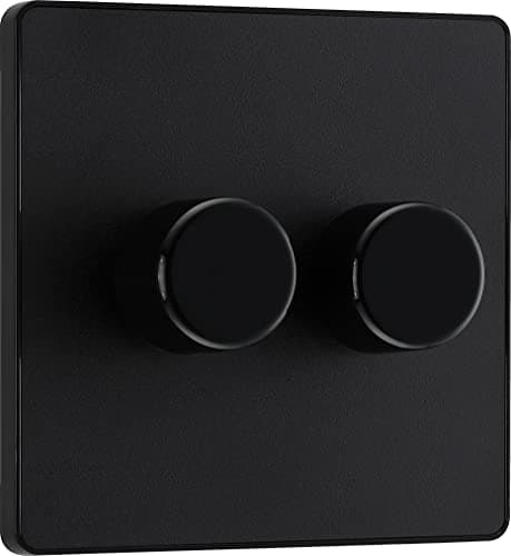 Image of BG Electrical Intelligent Double Wall Dimmer Switch, 2 Way, Screwless Front Plate, Evolve, Matt Black, 200W, PCDMB82B