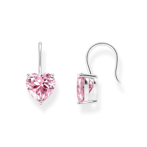 Image of Thomas Sabo 925 Sterling Silver Pink CZ Heart Dangle Earrings H2288-051-9 One Size Fits All Sterling Silver Cubic Zirconia, one size, Sterling Silver, Cubic Zirconia