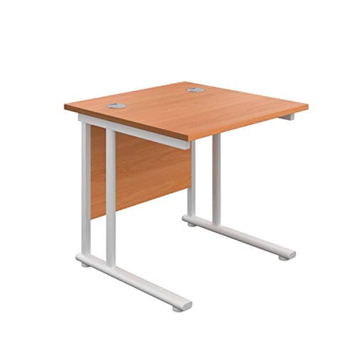 Image of Office Hippo Heavy Duty Rectangular Cantilever Office Desk, Home Office Desk, Office Table, Integrated Cable Ports, PC Desk For Office or Home, 5 Yr Wty - White Frame/Beech Top, 80cm x 80cm
