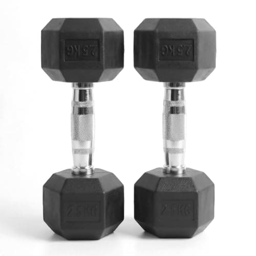 Image of Hex Dumbbells Pair (2.5kg–30kg) | Rubber-Encased Cast Iron Hand Weights Anti-Roll Hex Design Strength Training & Home Gym Fitness Equipment for Men & Women (Black, 2.5KG Pair)