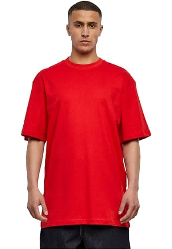 Image of URBAN CLASSICS Men's Basic Crew Neck Tall Tee, Oversized Short Sleeves T-Shirt with Dropped Shoulders, 100% Jersey Cotton, in red, XL