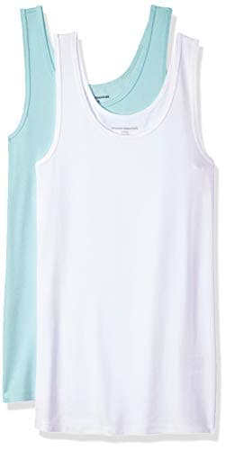 Image of Amazon Essentials Women's Slim-Fit Vest, Pack of 2, Aqua Blue/White, XL