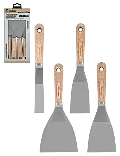 Image of ROLLINGDOG 4PC Filling Knife - Stainless Steel Wallpaper Scrapers with Laser Engraved Wood Handle for Scarping,Drywall Repairs and Spreading(1",2",3",4")