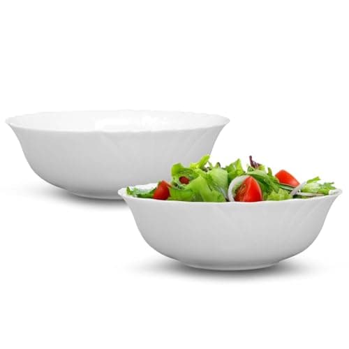 Image of UNIQUE HOME LIVING 500ml Salad Bowl, White Opal Glass Serving Bowls Set of 2, Ideal for Salad, Snacks, Fruit, Cereal Bowl Server, Reusable & Sturdy, Microwave and Dishwasher Safe