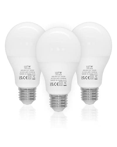 Image of LUTW E27 Screw Bulb, Warm White 3000K, 9W E27 LED Bulb Equivalent to 60 Watts Incandescent Bulb, 900LM Super Bright Screw in Light Bulbs for Lamps, Non-dimmable, Pack of 3