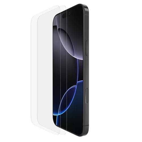Image of Belkin ScreenForce TemperedGlass iPhone 16 Pro Max Screen Protector, crystal clear, scratch-resistant tempered glass, bubble-free application, full screen coverage for iPhone 16 Pro Max, 2-pack