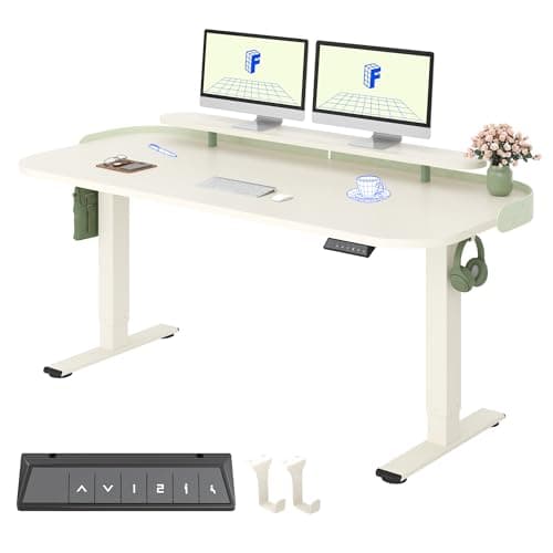 Image of FLEXISPOT 160x80cm Electric Standing Desk Height Adjustable Desk ONE PIECE Sit Stand Desk Stand Up Desk with Memory Smart Pannel (White Frame+ White Desktop)