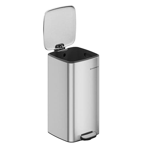 Image of SONGMICS Kitchen Bin, 8-Gallon (30 L) Trash Bin, Stainless Steel Pedal Bin, with Inner Bucket, Soft Close and Stays Open, Metallic Silver LTB593E01