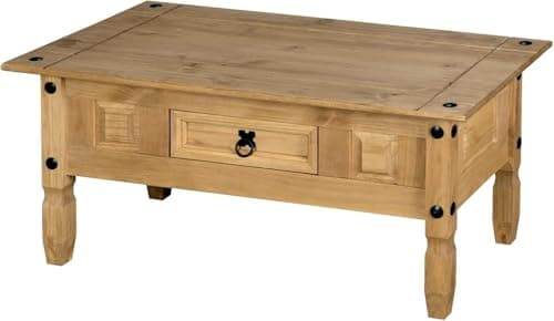 Image of Corona Coffee Table 1 Drawer, Mexican Waxed Pine Solid Wood
