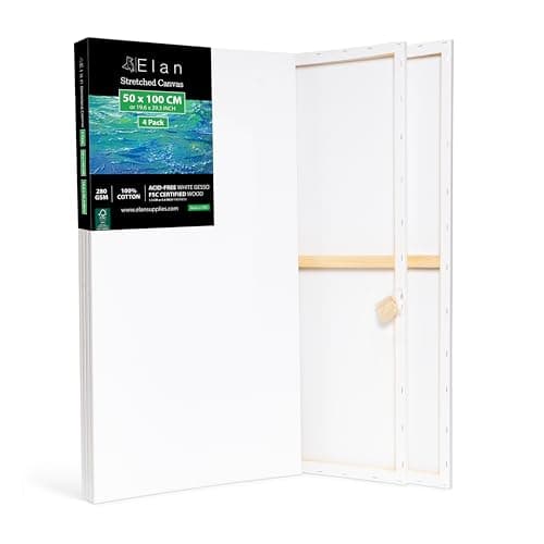 Image of Elan Stretched Canvases 50x100 CM, 4-Pack Large Canvas for Painting 280 GSM, Triple Primed Large Stretched Canvas for Painting 50x100 CM