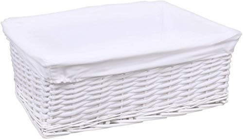 Image of Woodluv Woven Wicker Storage Baskets - Large White Hampers for Shelves