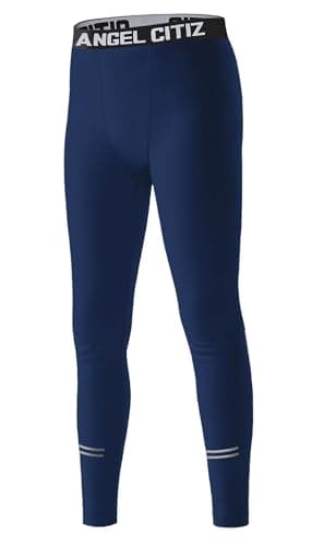 Image of ANGEL CITIZ Boys' Compression Base Layer Youth Sports Quick Dry Pants Workout Running Leggings Thermal Tights Blue