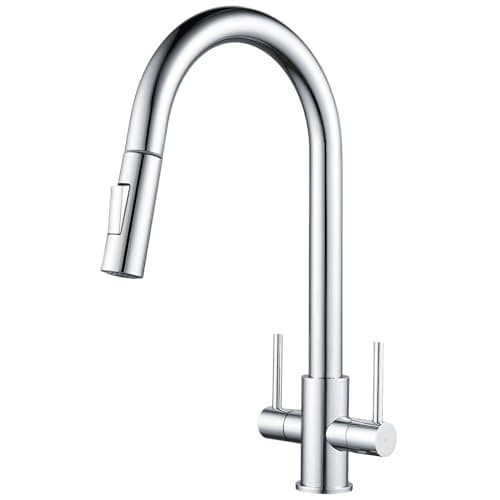 Image of Pull Out Kitchen Tap, NewEast Monobloc Mixer Tap for Kitchen Sink with Dual Function Spary Pull Down Sprayer,Chrome Dual Lever Kitchen Faucet