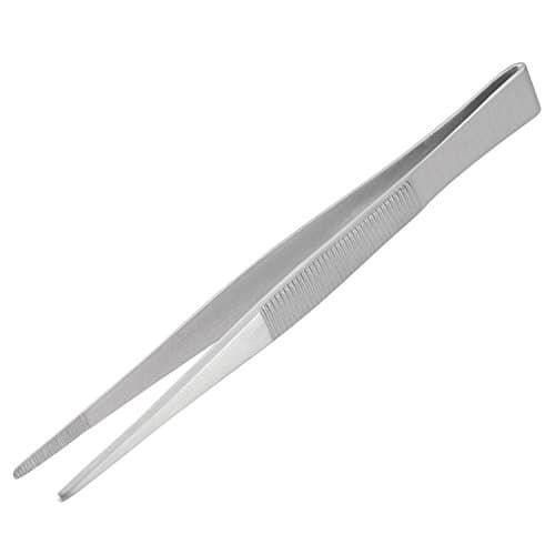 Image of Rounded tip Stainless Steel Tweezers (Serrated, with Non-Slip Grip) 150mm Long. ENGINEER pt-10