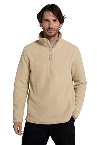 Image of Mountain Warehouse Ted Mens Half-Zip Borg Fleece - Warm & Cosy, Lightweight Microfleece Pullover - Autumn Winter, Outdoors, Holiday, Walking, Hiking Beige XL