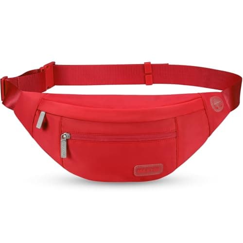 Image of MAXTOP Large Bumbag Waist Fanny Pack Running Belt for Men Women Unisex Bum Bag with Headphone Jack and 4-Zipper Pockets Adjustable Belt for Travel Running Jogging Workout Hiking Gifts Red