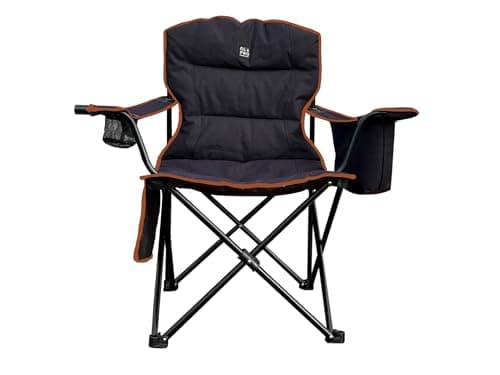Image of OLPRO Henwick Heavy Duty Padded Folding Camping Chair for Adults – Comfortable & Portable Outdoor Chair with Cooler Bag, Wine Glass & Cup Holder – Ideal for Camping, Garden & Picnics (Black/Orange)