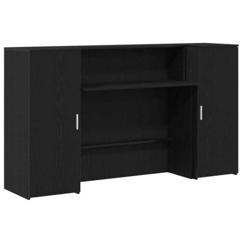 Image of RCODSSK Reception Desk with Storage, Black Oak, 180x50x103.5 cm Engineered Wood, High Counter and Side Panels for Privacy, Ample Cabinet Space for Office Supplies, Versatile for Lobbies