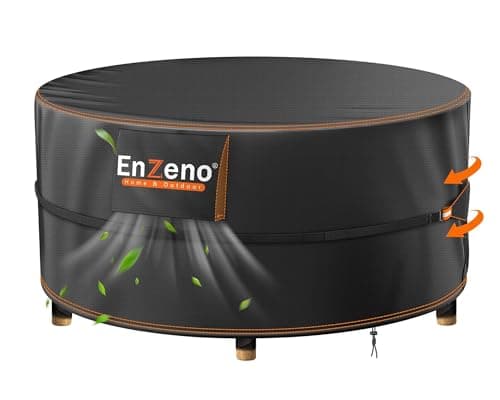 Image of Enzeno Garden Furniture Cover Round Waterproof, Garden Table Covers with Air Vent, Round Patio Furniture Cover 420D Oxford Cloth Patio Outdoor Circular Table Covers Windproof (190x80cm)