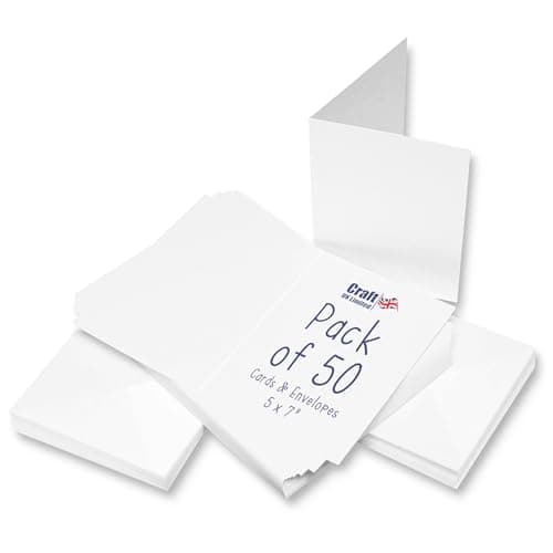 Image of Craft UK, 50 Blank Cards and Envelopes for Card Making, Made in the UK, Lasting Quality, White, 5 x 7-Inch