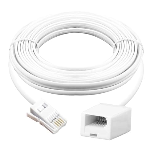 Image of RTDHO BT Telephone Extension Cable 10m, BT Male to Female Phone Extension Cable 4 Pin Wire 6P4C Straight Through for UK Landline Phone Cord Fax Modem Extender Home and Office, White