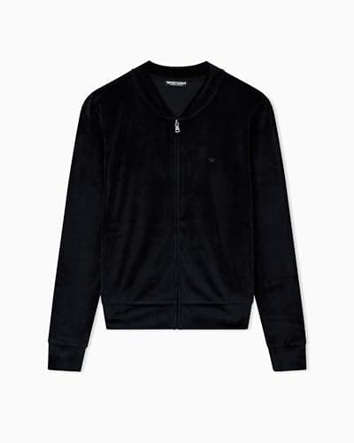 Image of Emporio Armani WOMAN'S CHENILLE FULL ZIP TRACKSUIT BLACK S
