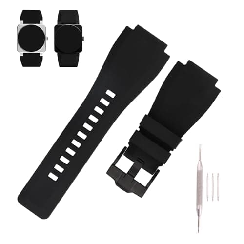 Image of MMBAY Rubber Watch Bands Replacement Fit for Bell & Ross B&R BR-01 BR01 BR-03 BR03 BR03-92 Diver 24mm*34mm Silicone Strap Wirstband for Men and Women Waterproof Bracelet Watch accessories (Black Black