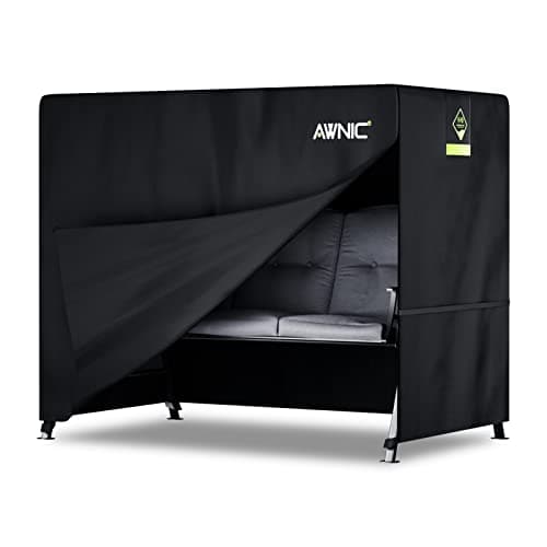 Image of AWNIC 3 Seater Garden Swing Seat Cover Waterproof, 420D Swing Chair Covers Windproof Anti-UV Heavy Duty Fabric Large Outdoor Garden Hammock Cover with Zips 210x125x170cm Black