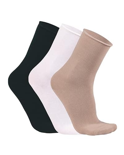 Image of alsestudio Womens Seamless Non-Elastic Super Soft Modal Rich Socks 3 Pairs Pack Silk Touch Ankle High Breathable 4-7 Socks for Women (Black-White-Beige)