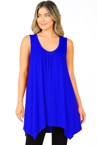 Image of Candid Styles Ladies Summer Tops Womens Sleeveless Hanky Hem Vest Top Tunic Ladies Blouse Loose Fit Flared Swing Dress Plus Size 24-26 Royal Blue
