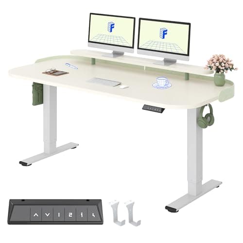 Image of FLEXISPOT 160 x 80cm Electric Standing Desk ONE PIECE Height Adjustable Desk Sit Stand Desk with 4 Memory Smart Panel and Backpack Hook for Home Office, (White Frame+White Desktop)