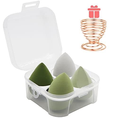 Image of 5 Pcs Makeup Sponges Blender Set - 4 Pcs Professional Beauty Sponge Foundation Blending Blender with 1 Sponge Holder and Egg Case, Flawless for Cream, Powder and Liquid (Green)